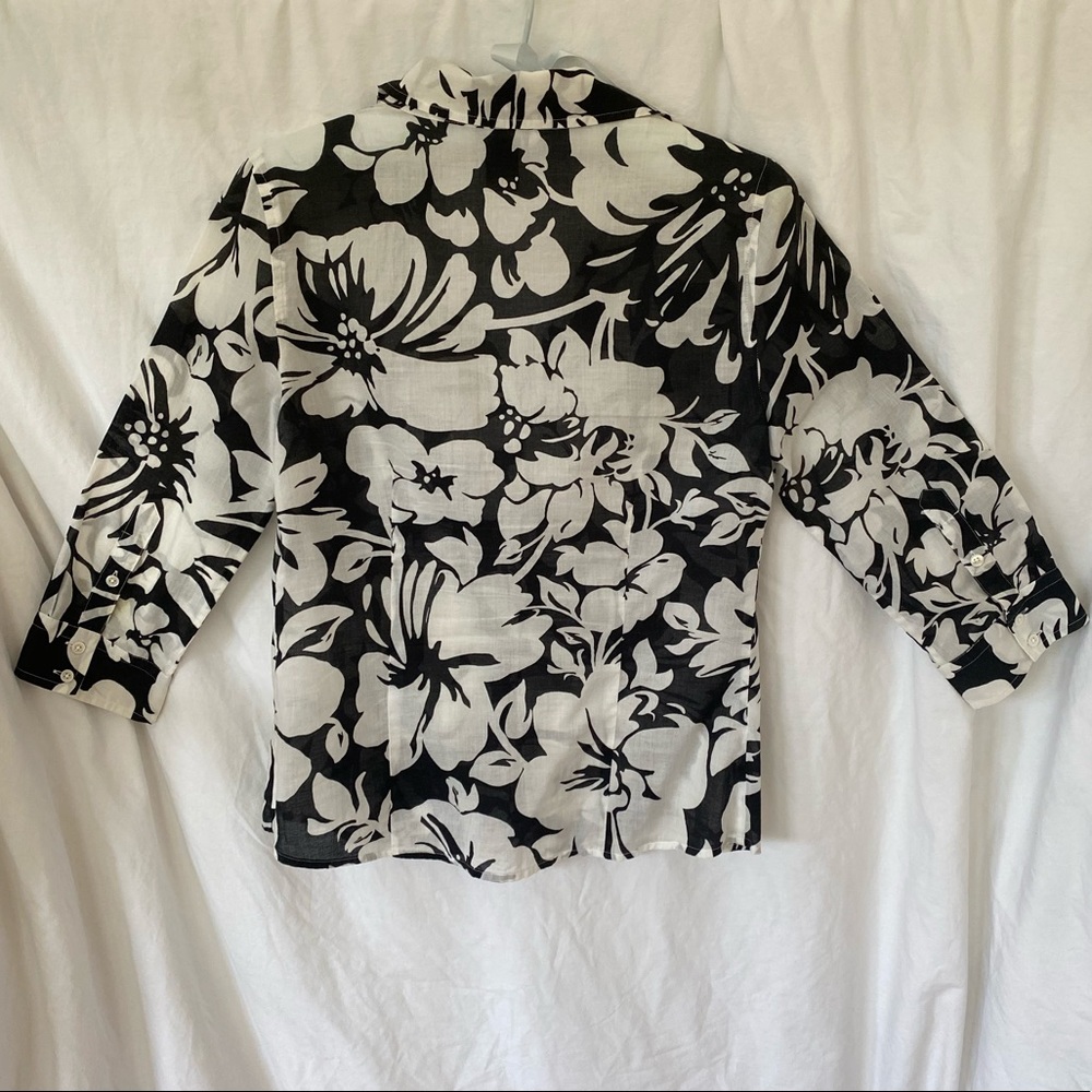 White & black floral button down